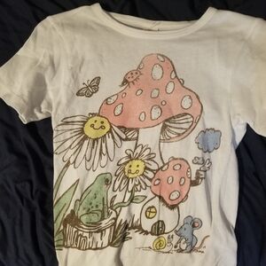 Urban Outfitters White and Pink Short Sleeve Tee with Whimsical Design